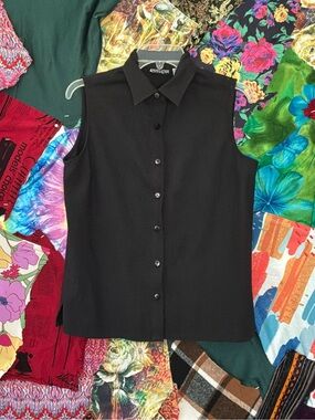 Y2k SPECULATION Sleeveless Button-Front Black Collared Shell Top